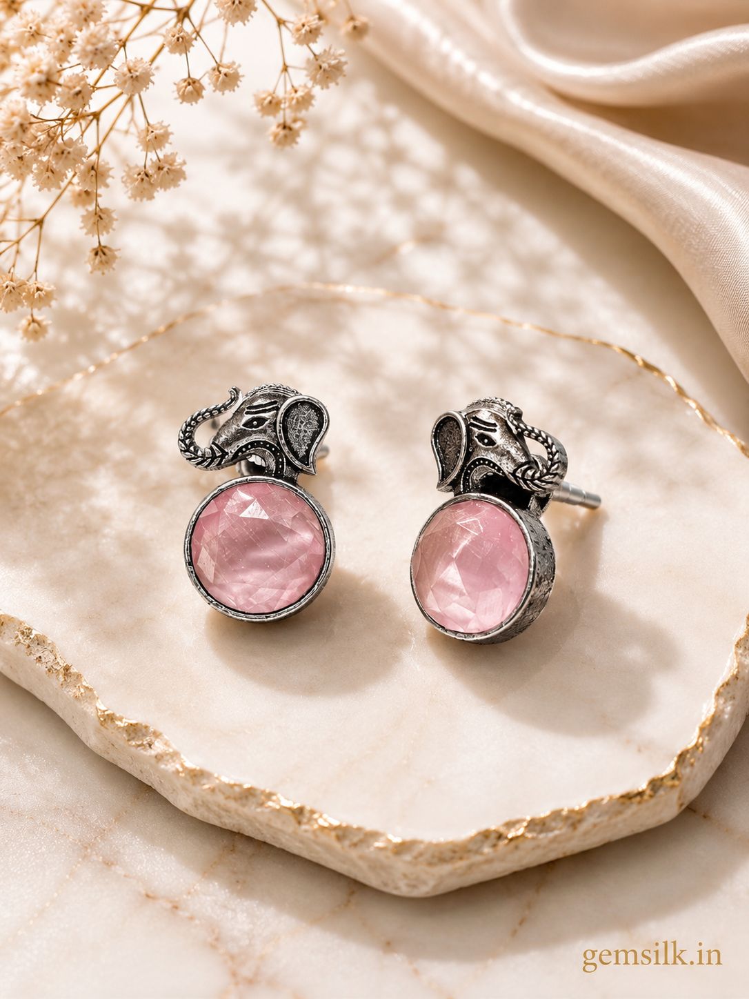 Oxidised Elephant Stud Earrings for Women | Silver Plated | GEMSILK