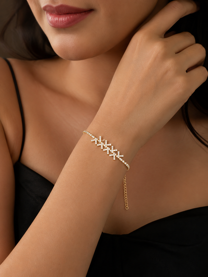 Gold Plated Crystal Bracelet for Women | Elegant Geometric Bracelet
