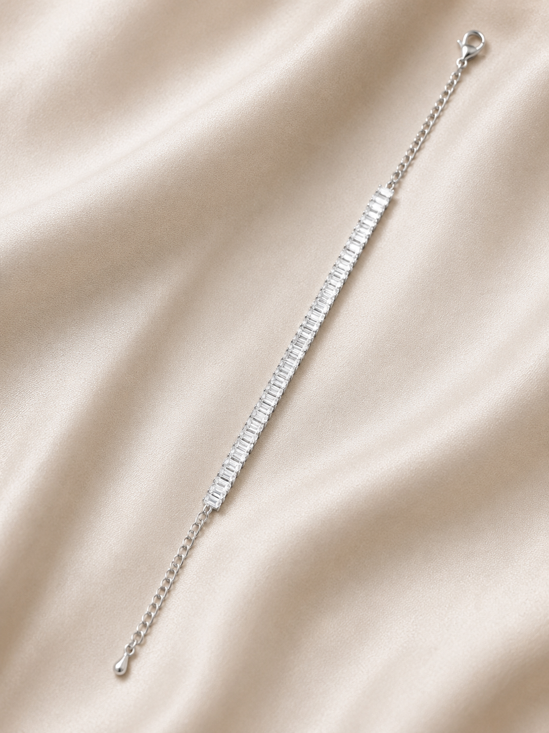 Silver Crystal Tennis Bracelet for Women | Elegant Baguette Stone Bracelet