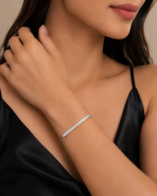 Silver Crystal Tennis Bracelet for Women | Elegant Baguette Stone Bracelet