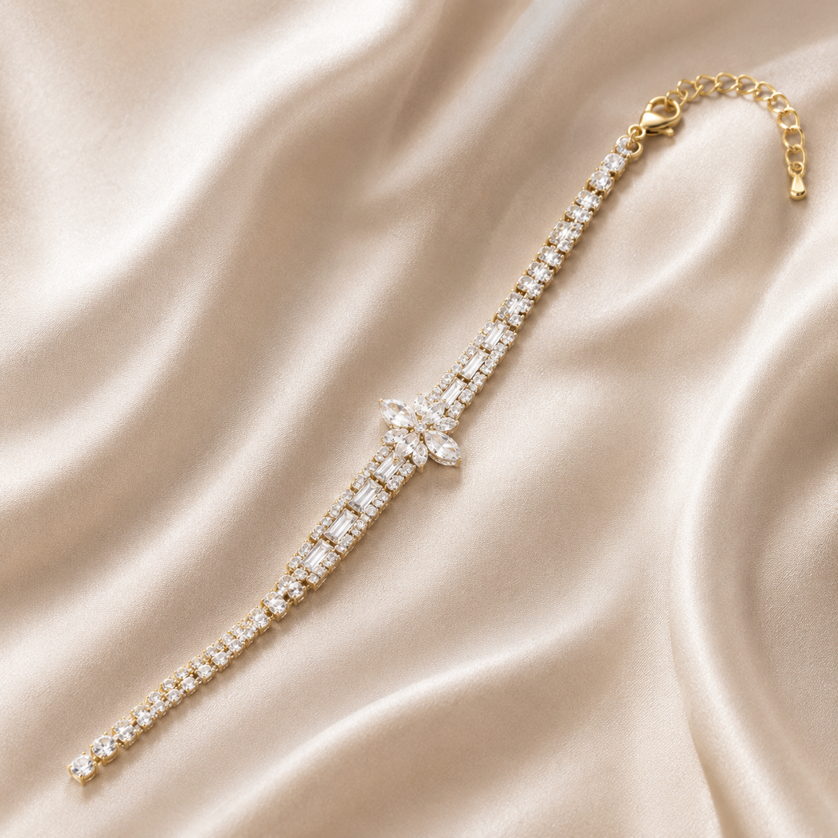 Gold Plated Floral Crystal Bracelet for Women | Elegant CZ Bracelet