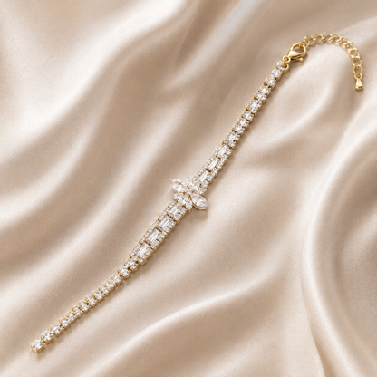 Gold Plated Floral Crystal Bracelet for Women | Elegant CZ Bracelet