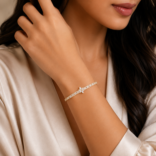 Gold Plated Floral Crystal Bracelet for Women | Elegant CZ Bracelet