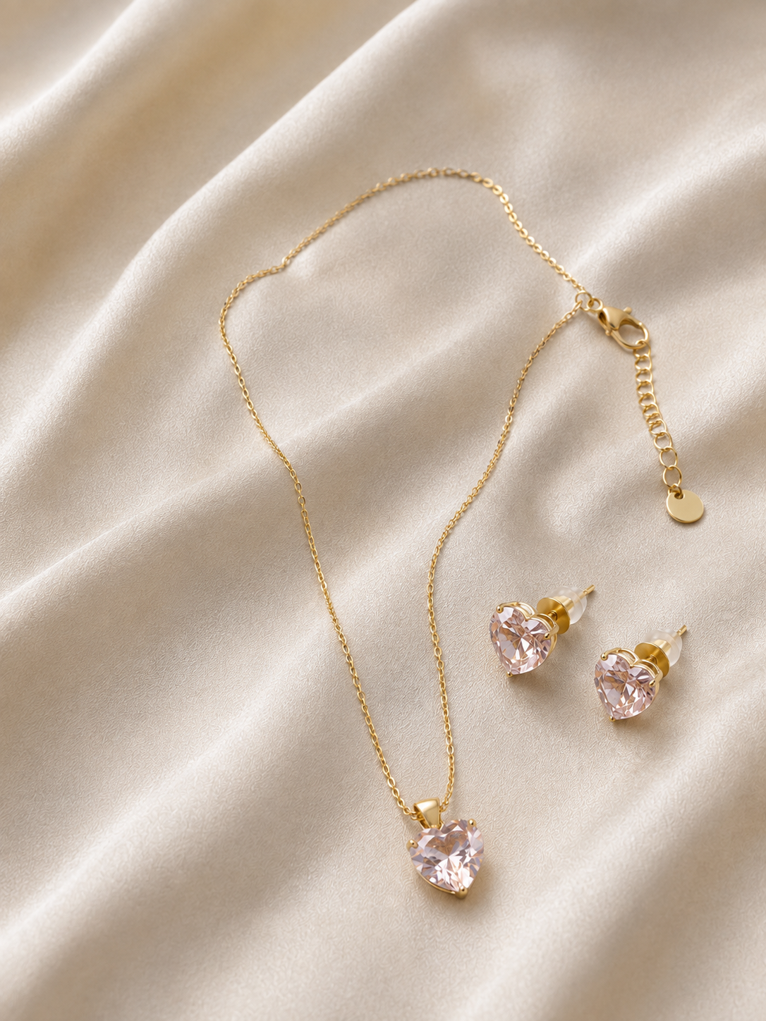 Gold Plated Heart Crystal Necklace & Earrings Set for Women