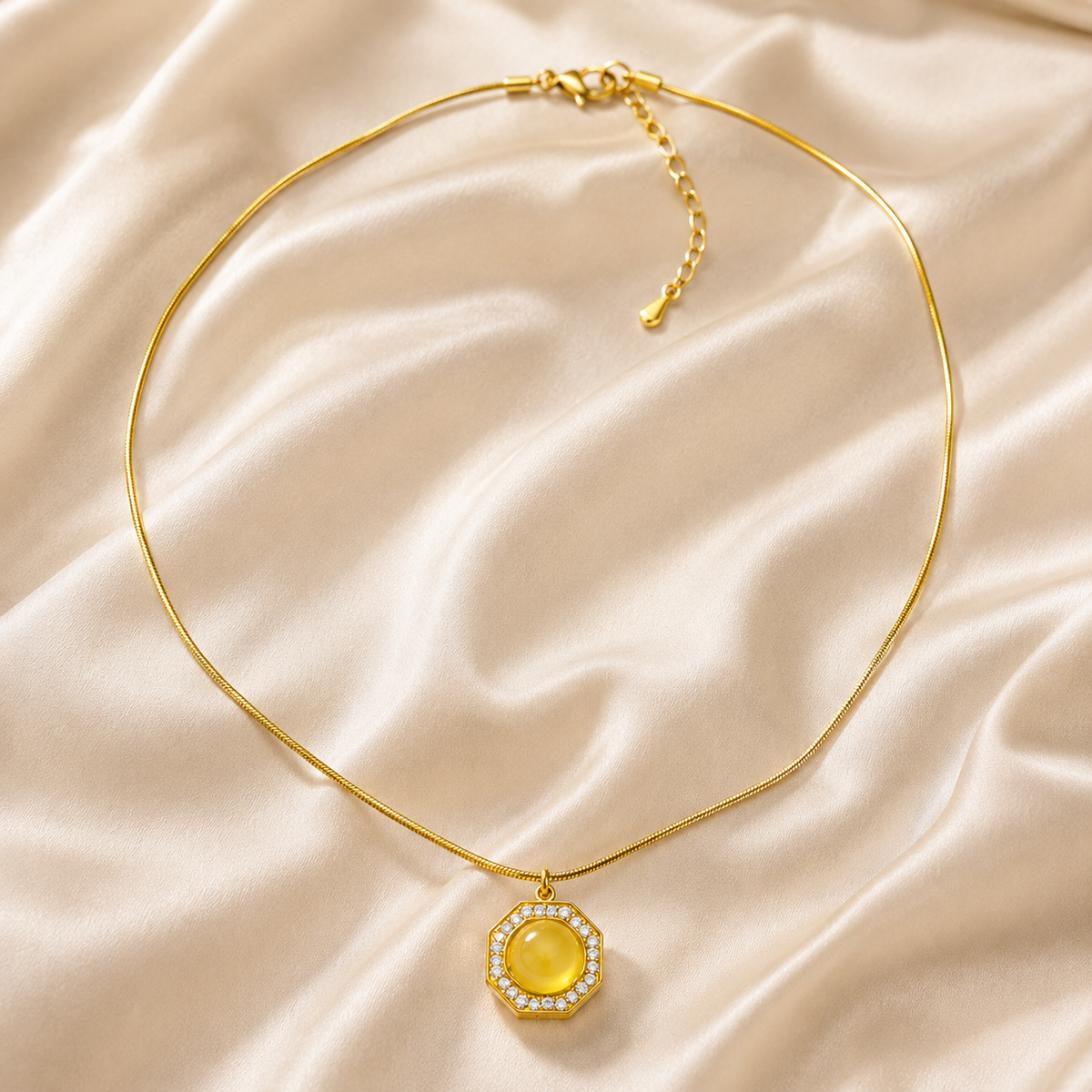 Gold Plated Yellow Stone Pendant Necklace for Women | GEMSILK
