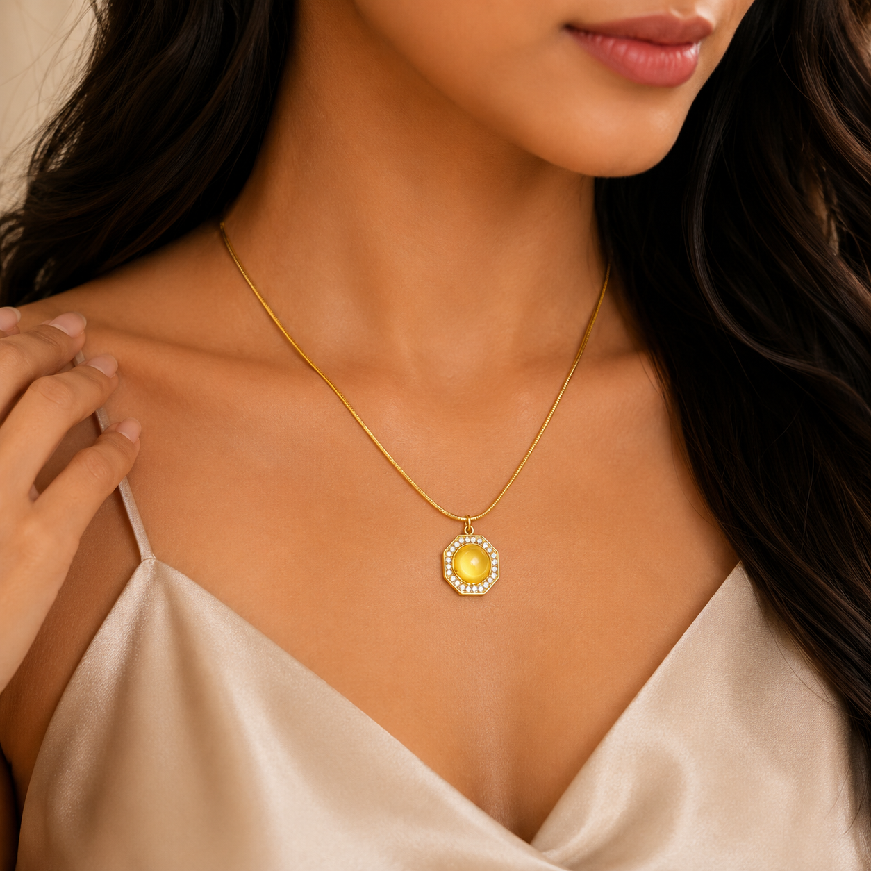 Gold Plated Yellow Stone Pendant Necklace for Women | GEMSILK