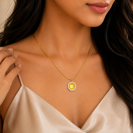Gold Plated Yellow Stone Pendant Necklace for Women | GEMSILK