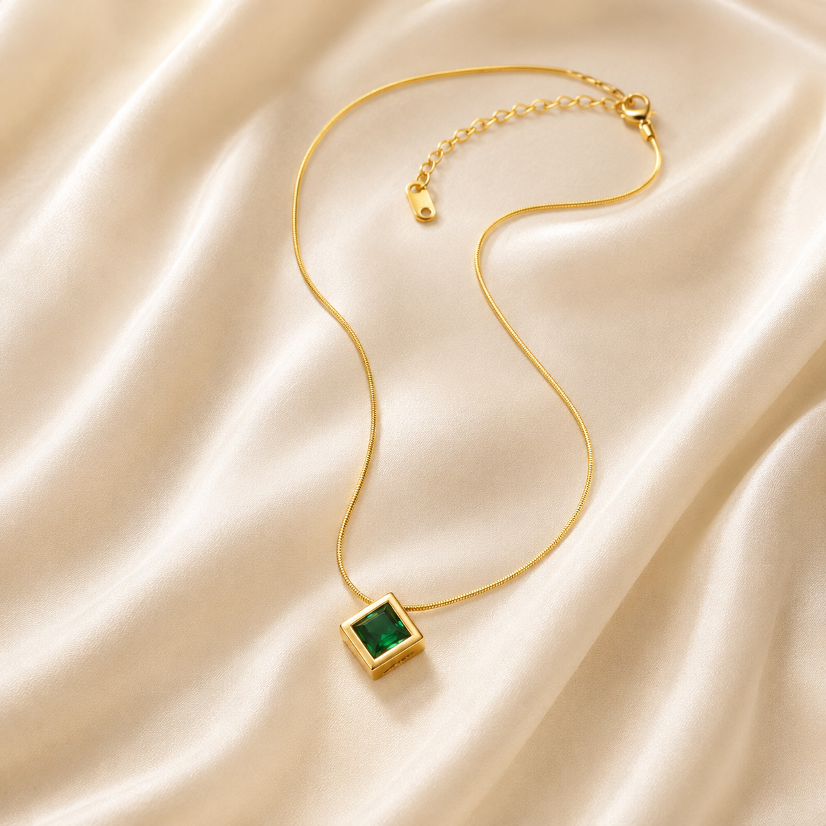 Gold Plated Green Stone Pendant Necklace for Women | GEMSILK