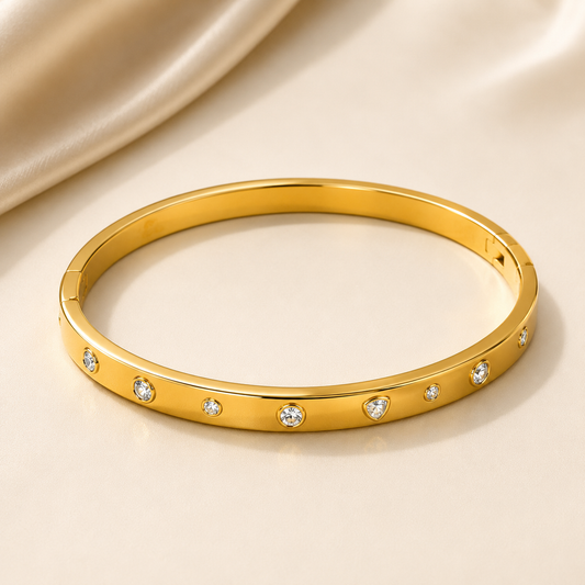 Gold Plated Crystal Bangle Bracelet for Women | Minimalist Luxury Bracelet | Anti-Tarnish Stainless Steel Bangle