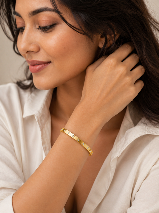Gold Plated Crystal Bangle Bracelet for Women | Minimalist Luxury Bracelet | Anti-Tarnish Stainless Steel Bangle