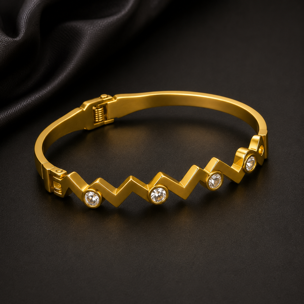 Gold Plated Zigzag Crystal Bangle Bracelet for Women | Modern Geometric Bracelet | Anti-Tarnish Stainless Steel Bangle
