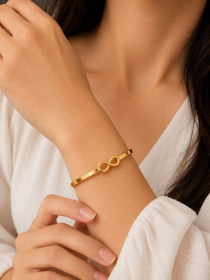 Gold Plated Infinity Bracelet for Women | Minimalist Infinity Symbol Bangle | Anti-Tarnish Stainless Steel Bracelet