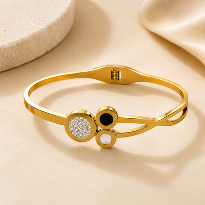Gold Plated Crystal Circle Bracelet for Women | Minimalist Designer Bangle | Anti-Tarnish Stainless Steel Bracelet