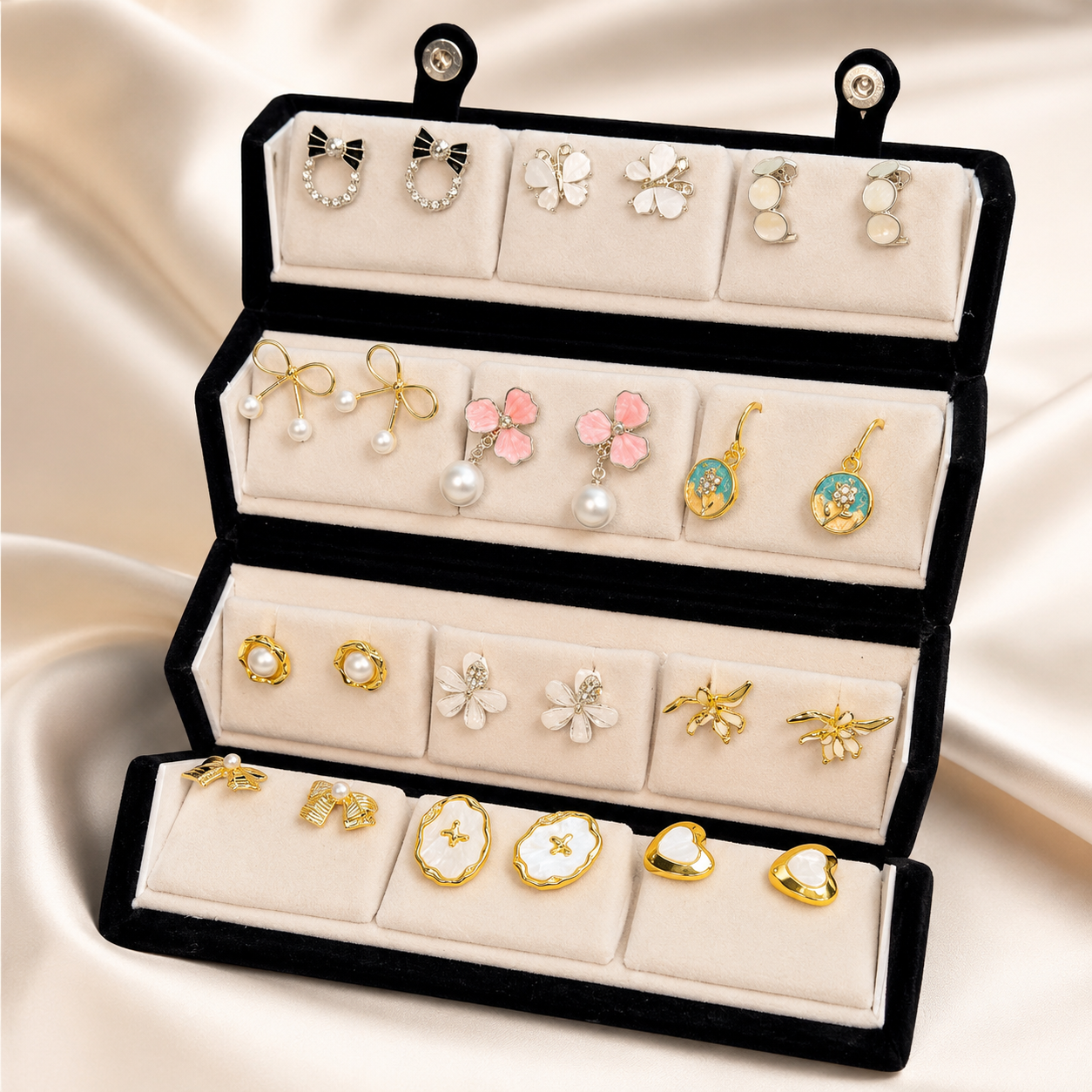 12 Pairs Korean Style Gold Plated Earrings Collection Box | Trendy Fashion Jewellery Gift Set