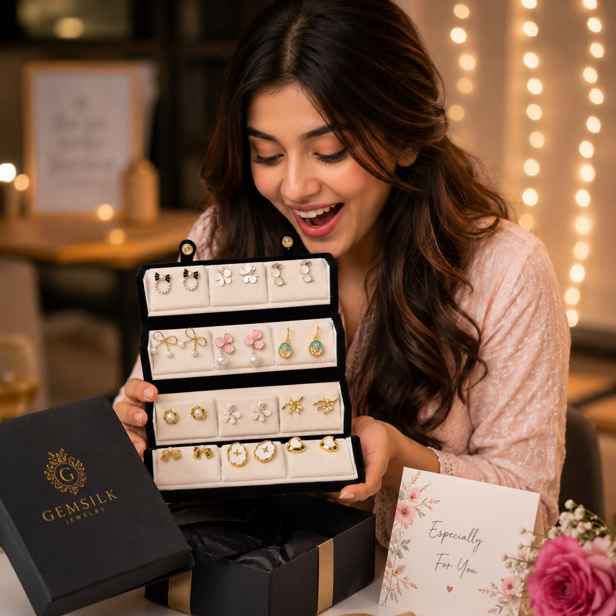 12 Pairs Korean Style Gold Plated Earrings Collection Box | Trendy Fashion Jewellery Gift Set
