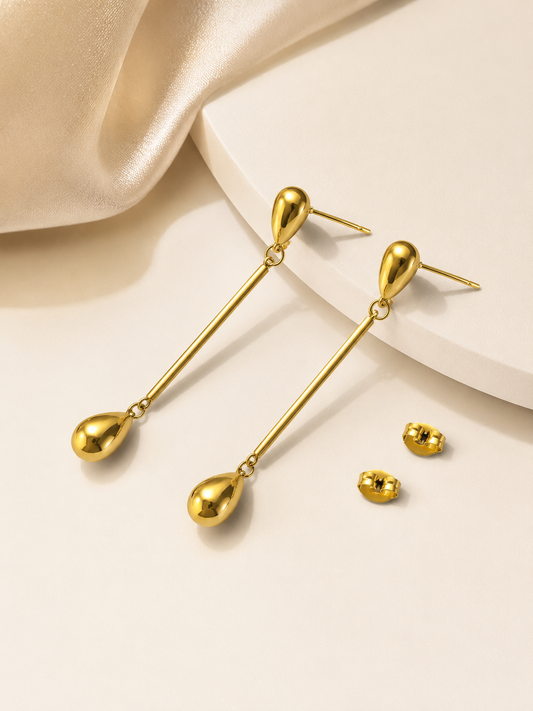 Gold Plated Minimalist Drop Dangle Earrings for Women | Long Bar Statement Earrings | Anti-Tarnish Lightweight Earrings