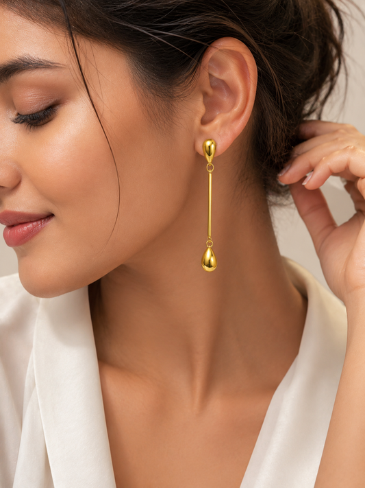 Gold Plated Minimalist Drop Dangle Earrings for Women | Long Bar Statement Earrings | Anti-Tarnish Lightweight Earrings