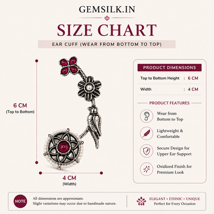 Oxidised Bird and Floral Ear Climber Earrings for Women | GEMSILK
