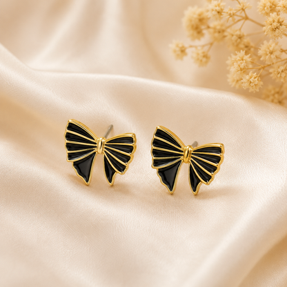 Black Bow Stud Earrings for Women | Gold Plated Anti-Tarnish | GEMSILK