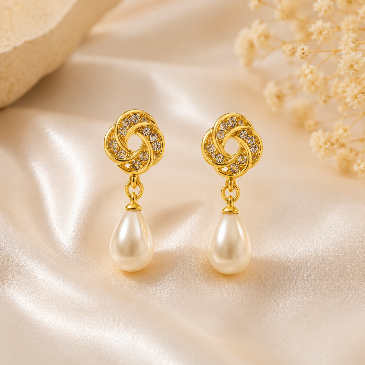 Gold-Plated Pearl Drop Earrings for Women | Anti-Tarnish Crystal Stud Dangle Earrings | Elegant Party & Daily Wear Jewellery