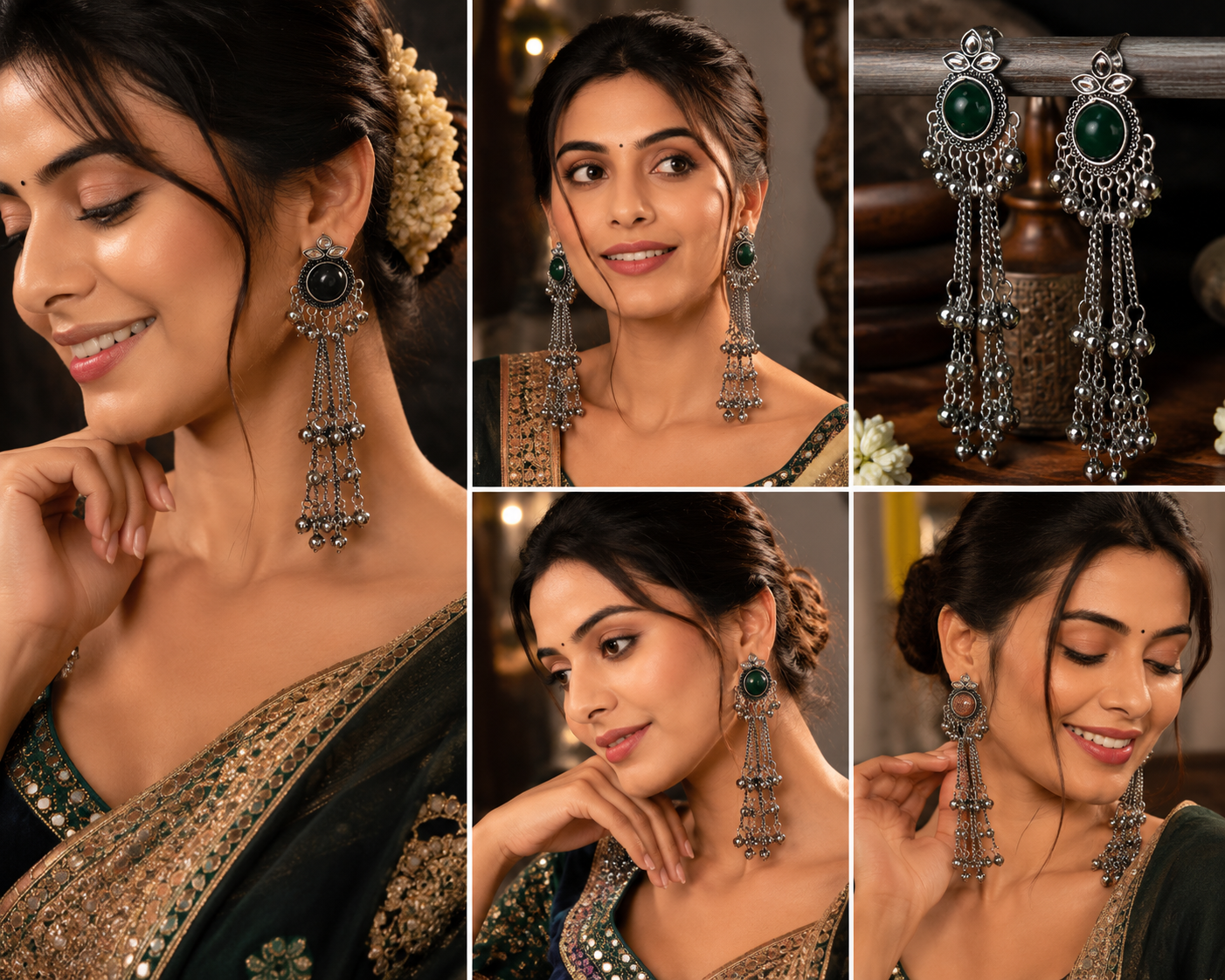 GEMSILK Stone Oxidised Long Jhumka Earrings for Women | Traditional Silver-Plated Ghungroo Tassel Earrings
