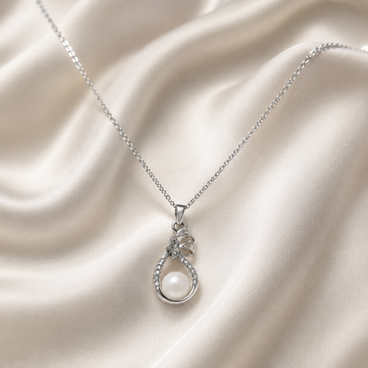Silver Pearl Pendant Necklace for Women | Elegant Crystal Necklace | GEMSILK