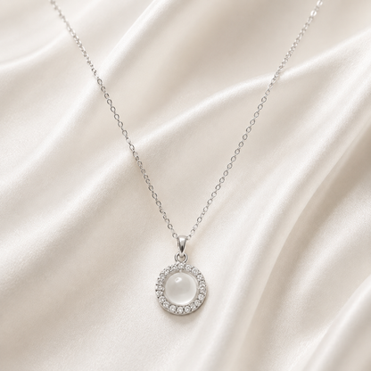 Silver Pearl Pendant Necklace for Women | Crystal Pearl Necklace | GEMSILK