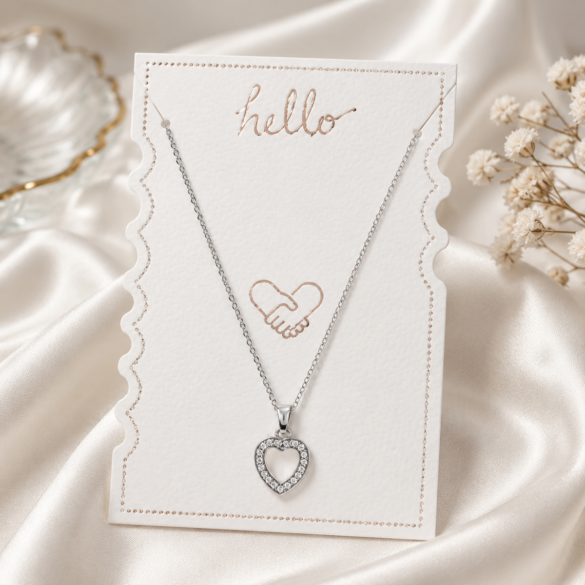 Silver Heart Crystal Pendant Necklace for Women | GEMSILK